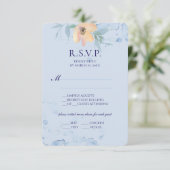 Dusty Blue Watercoloured Peach Wild Roos RSVP Kaartje (Staand voorkant)