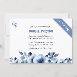 Dusty Blue Waterverf Baby shower Kaart