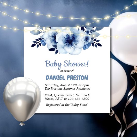 Dusty Blue Waterverf Baby shower Kaart