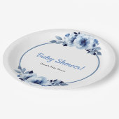 Dusty Blue Waterverf Baby shower Papieren Bordje (Gekanteld)