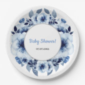 Dusty Blue Waterverf Baby shower Papieren Bordje (Voorkant)