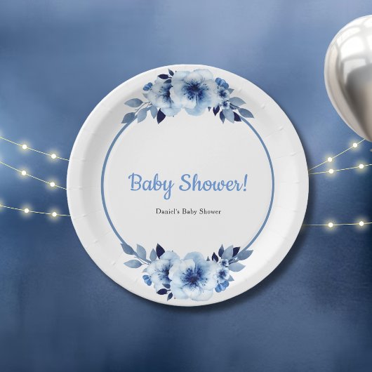 Dusty Blue Waterverf Baby shower Papieren Bordje