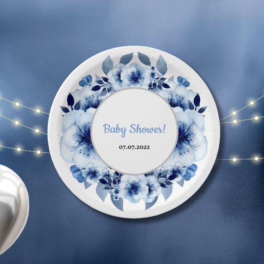 Dusty Blue Waterverf Baby shower Papieren Bordje
