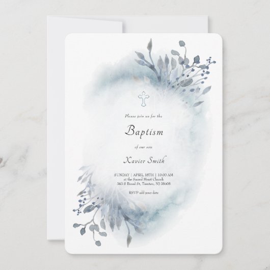 dusty blue waterverf Baptisme baby Kaart (Voorkant)