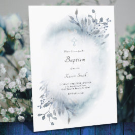 dusty blue waterverf Baptisme baby Kaart