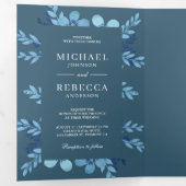 Dusty Blue Waterverf Bloemen Alles in een bruiloft Drieluik Uitnodiging (Binnenzijde eerst)