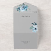 Dusty Blue Waterverf Bloemen op Bord Grijs All In One Uitnodiging (Buitenkant)