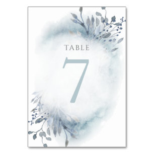 dusty blue waterverf bloemen Tabel Nummer 7 Kaart