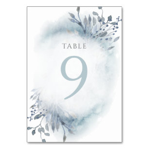 dusty blue waterverf bloemen Tabel Nummer 9 Kaart