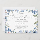 Dusty Blue Waterverf Bloemenrepetitie Diner Kaart (Voorkant)