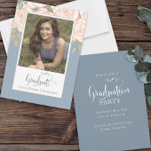 Dusty Blue Waterverf Blush Photo Afstuderen Kaart