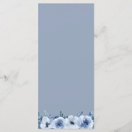 Dusty Blue Waterverf Bohemian Floral Wedding Menu (Achterkant)