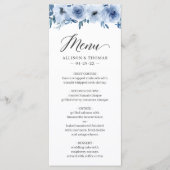 Dusty Blue Waterverf Bohemian Floral Wedding Menu (Voorkant)
