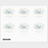 Dusty Blue Waterverf Botanische bruiloft Ronde Sticker (Vel)