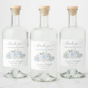 Dusty Blue Waterverf Bouquet Wedding Dank je Likeurfles Etiket