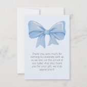Dusty Blue Waterverf Bow Baby shower Bedankkaart (Achterkant)