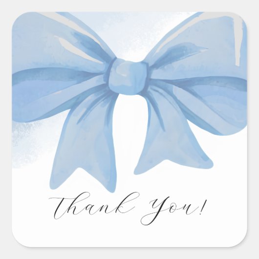 Dusty Blue Waterverf Bow Baby shower Bedankt Vierkante Sticker (Voorkant)
