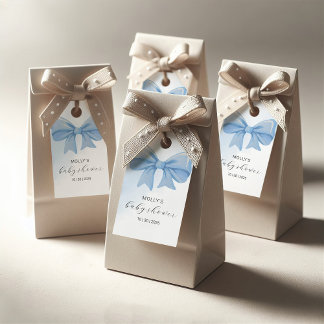 Dusty Blue Waterverf Bow Baby shower Cadeaulabel