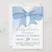 Dusty Blue Waterverf Bow Baby shower Kaart (Voorkant)