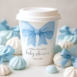 Dusty Blue Waterverf Bow Baby shower Papieren Bekers
