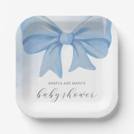 Dusty Blue Waterverf Bow Baby shower Papieren Bordje