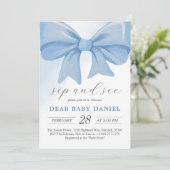 Dusty Blue Waterverf Bow Baby shower Sip and See Kaart (Staand voorkant)