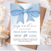 Dusty Blue Waterverf Bow Baby shower Sip and See Kaart