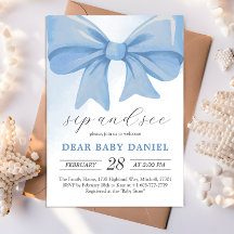 Dusty Blue Waterverf Bow Baby shower Sip and See