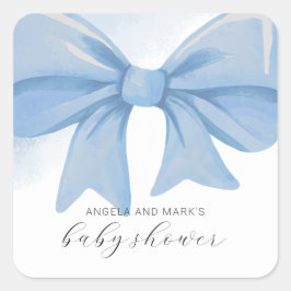 Dusty Blue Waterverf Bow Baby shower Vierkante Sticker