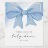 Dusty Blue Waterverf Bow Baby shower Wijn Etiket (Enkel label)