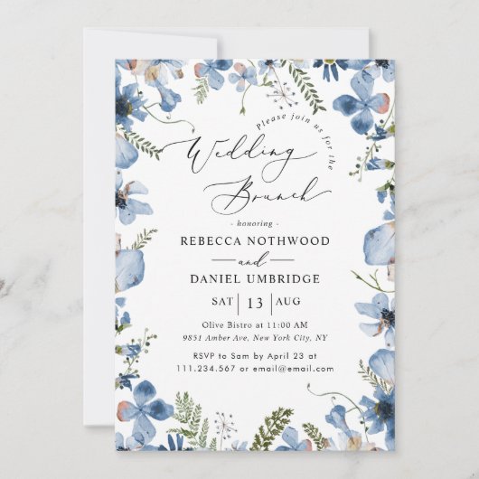 Dusty Blue Waterverf bruiloft brunch Kaart (Voorkant)