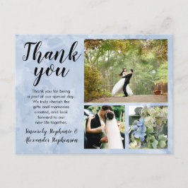 Dusty Blue Waterverf bruiloft dank u 3 foto Briefkaart