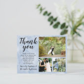 Dusty Blue Waterverf bruiloft dank u 3 foto Briefkaart (Staand voorkant)