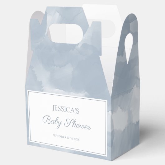 Dusty Blue Waterverf Brush Strokes Baby shower Bedankdoosjes (Geopend)