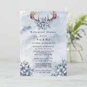 Dusty Blue Waterverf Deer Antler Repetitie Diner Kaart (Staand voorkant)
