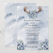 Dusty Blue Waterverf Deer Antler Repetitie Diner Kaart (Voorkant / Achterkant)