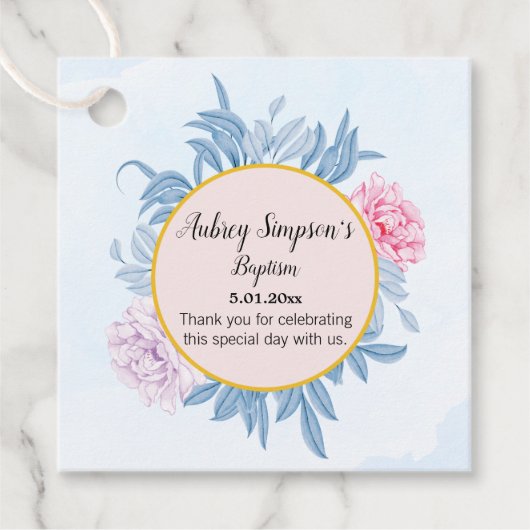 Dusty Blue Waterverf eerste communie doop Bedankjes Labels (Voorkant)