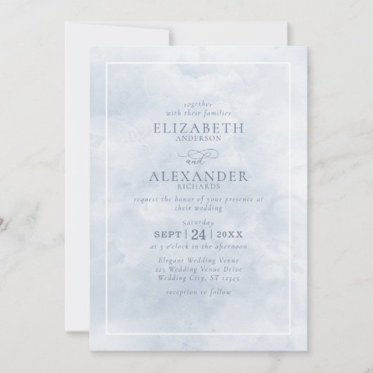 Dusty Blue Waterverf Elegant Minimalist Wedding Kaart (Voorkant)