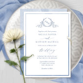 Dusty Blue, Waterverf Elegant Monogram Wedding Kaart