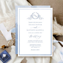 Dusty Blue, Waterverf Elegant Monogram Wedding