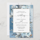 Dusty Blue Waterverf en Elegant Floral Wedding Kaart (Voorkant)