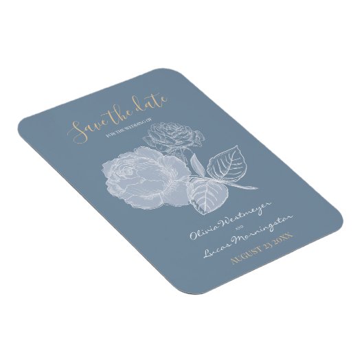 Dusty Blue Waterverf Etched Roos Save the Date Magneet (Rechterzijde)