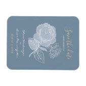 Dusty Blue Waterverf Etched Roos Save the Date Magneet (Horizontaal)