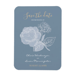 Dusty Blue Waterverf Etched Roos Save the Date Magneet
