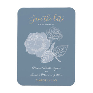 Dusty Blue Waterverf Etched Roos Save the Date Magneet