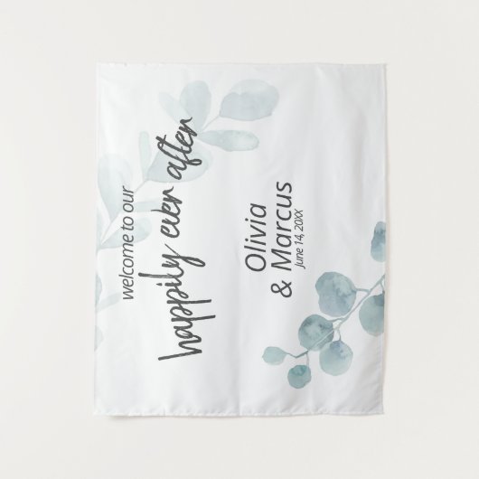 Dusty Blue Waterverf Eucalyptus Wedding Prop Wandkleed (Voorkant)