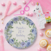 Dusty Blue Waterverf Floral 70th Birthday Papieren Bordje (Feest)