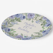Dusty Blue Waterverf Floral 70th Birthday Papieren Bordje (Gekanteld)