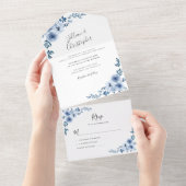 dusty blue waterverf floral all in one uitnodiging (Afscheurbaar)
