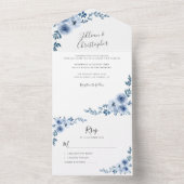 dusty blue waterverf floral all in one uitnodiging (Binnen)